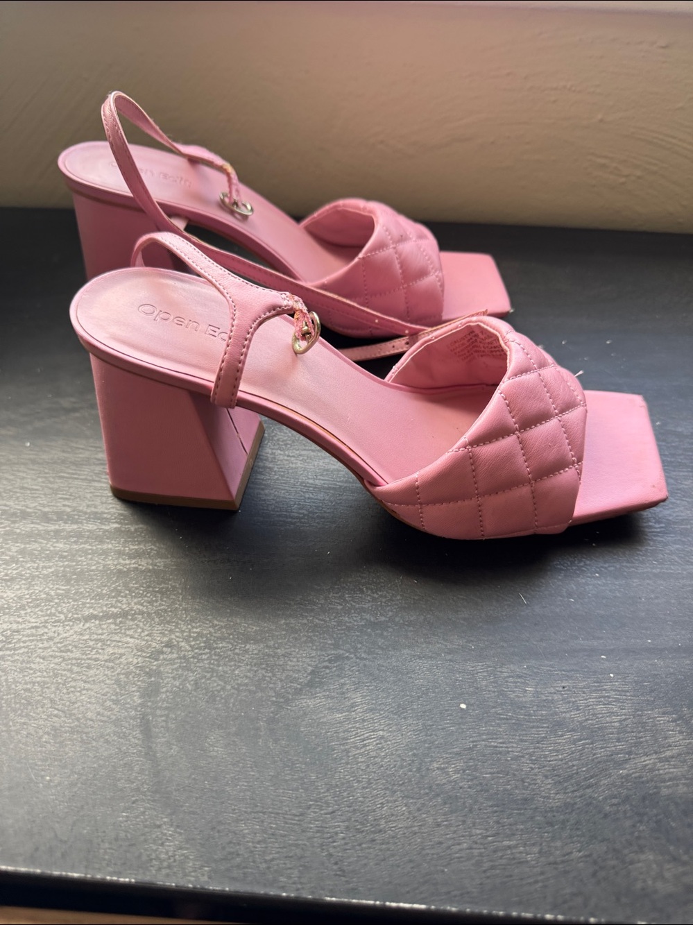 Open Edit Pink Quilted Slingback Heeled Sandals
